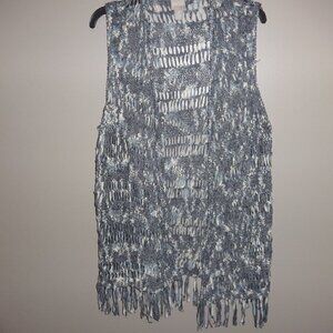 Chico's long crochet  bo-ho style vest size 2  ( 12-14), blue and white $24.00